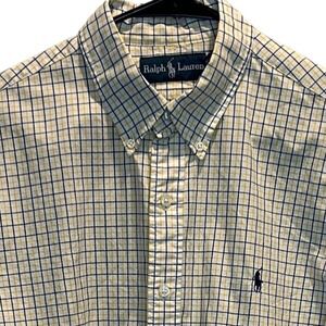Ralph Lauren Mens Large Yellow Plaid Button Down Long Sleeve‎ Shirt Polo Pony